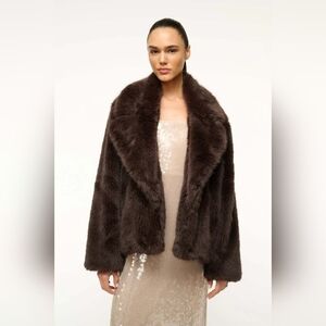Staud Soprano Faux Fur Jacket Espresso Color Size M/L